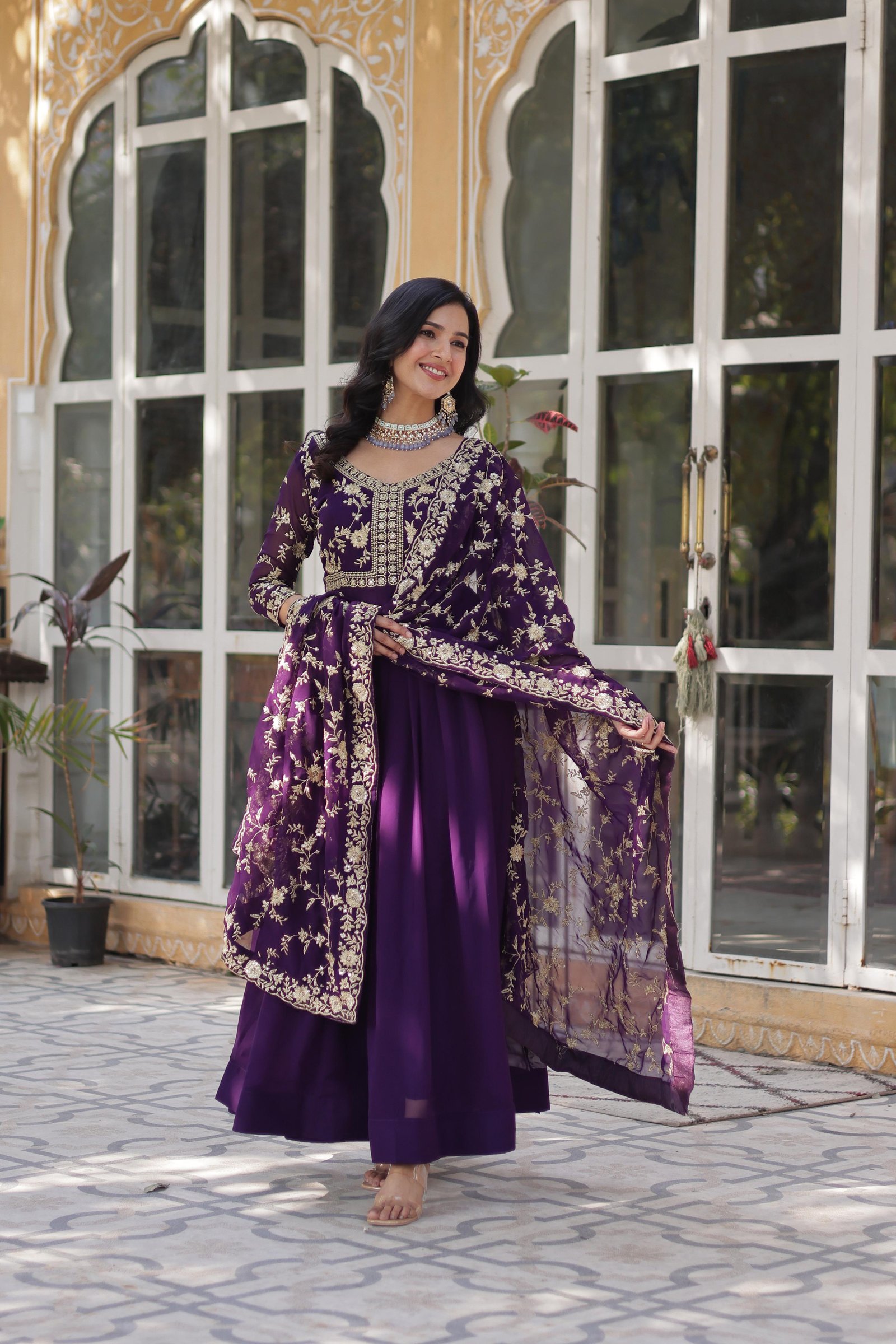 Trendy Embroidered Gown with Dupatta